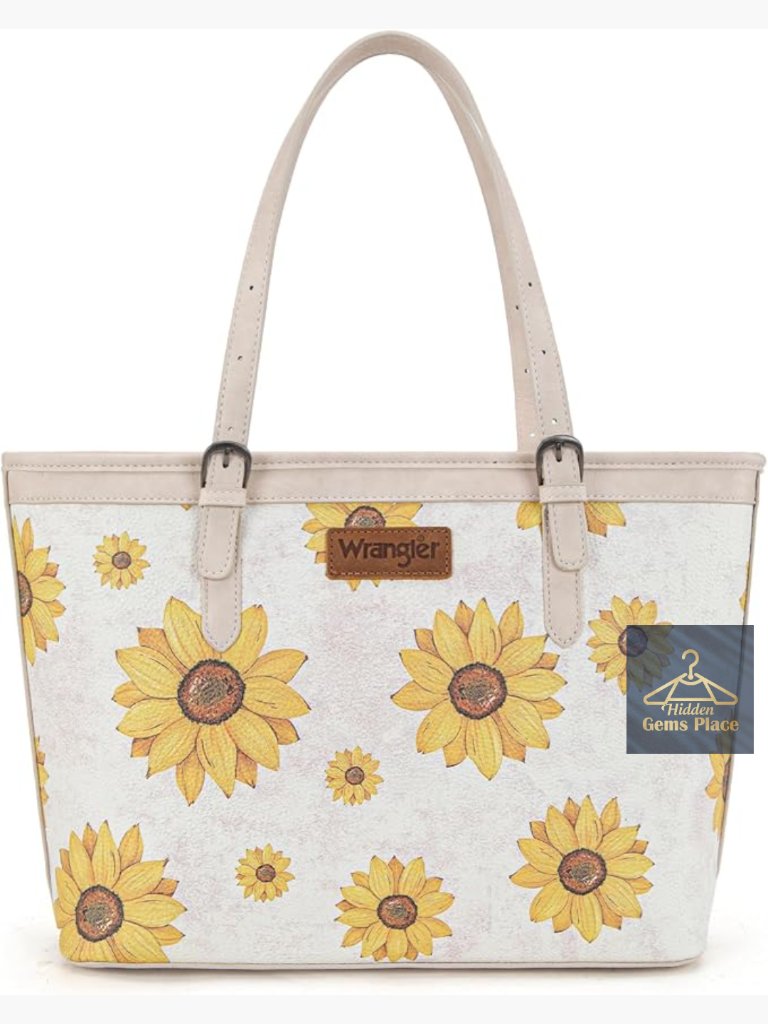 Vegan Leather Tote Bag With Sunflower Print Western Floral Shoulder Bag